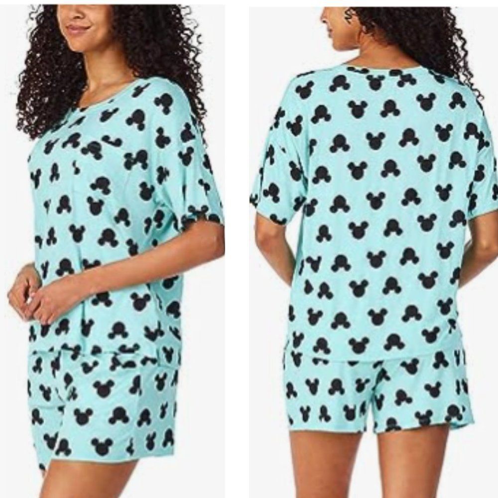 Disney Intimates Pajama set - Mickey Print All Over  - Aqua Blue